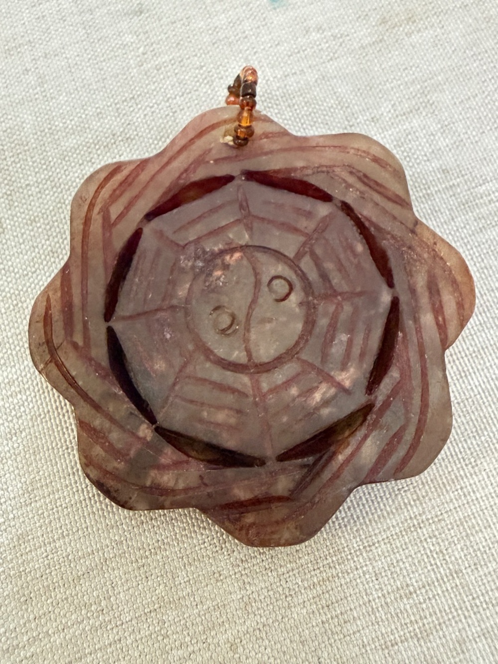 Vintage Chinese Hand-Carved Jade Yin Yang Bagua Protection Pendant / Amulet